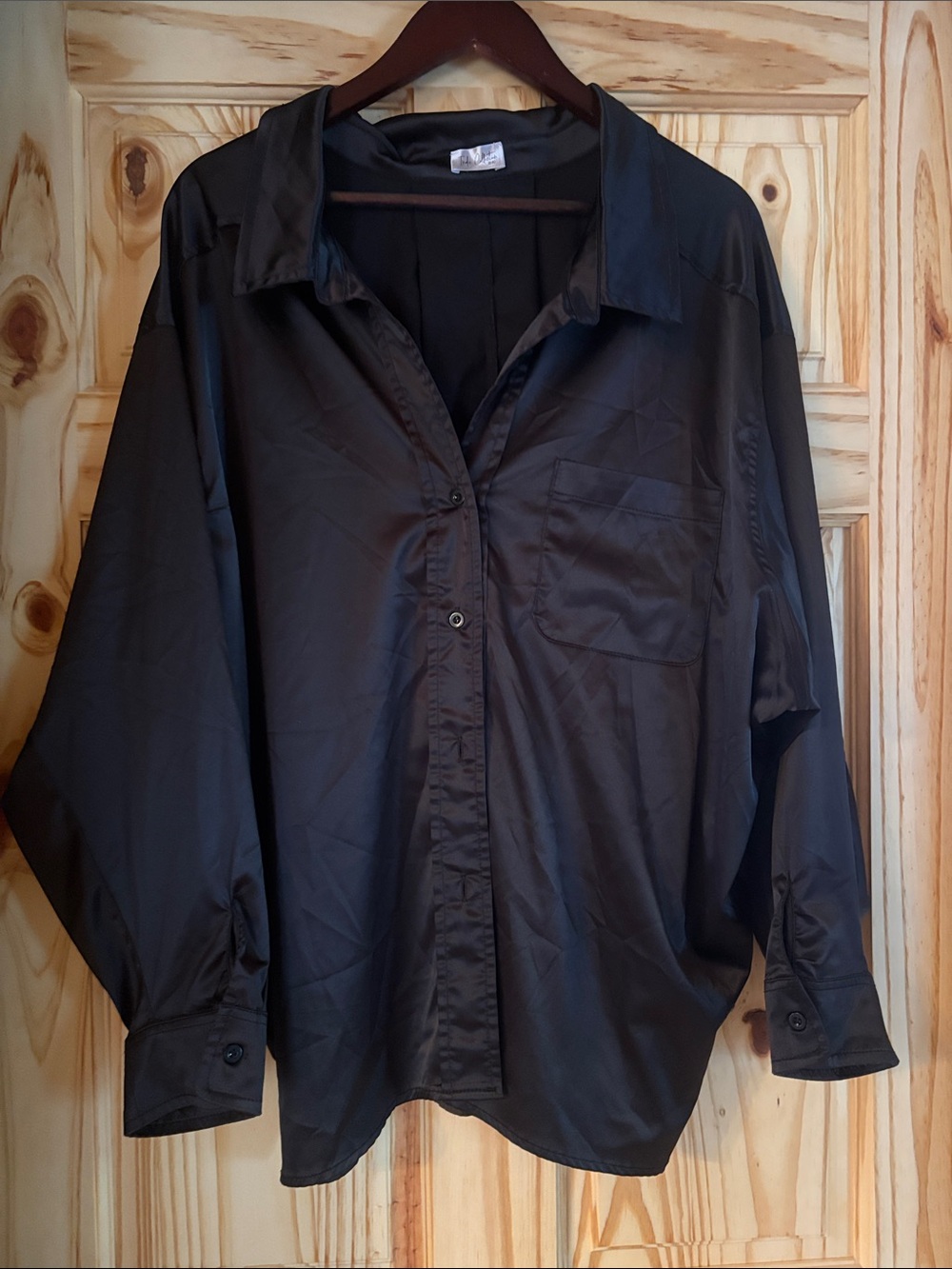 Relaxed Satin Button-Up Shirt - Black